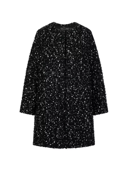 Palton Oscar De La Renta cu paiete din tweed negru