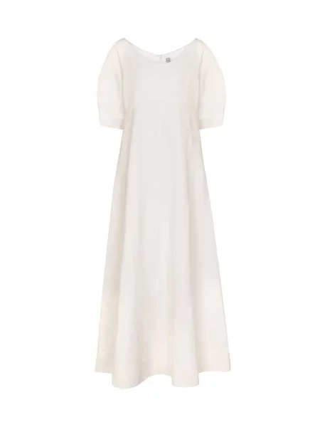 Lniana sukienka midi Toteme do kolan garniturowa biała