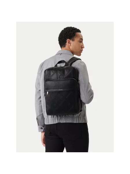 Calvin Klein Torbica za okrog pasu Emblem Aop Emboss Slim Square Bp črna