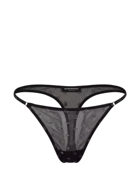 Kalhotky string Emporio Armani se síťovinou s autogramem černé