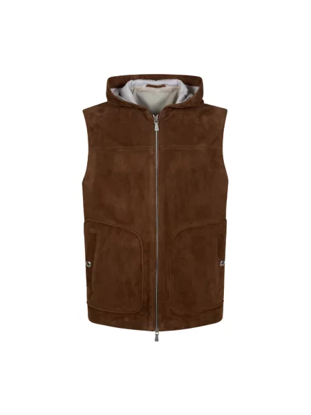 Kamizelka Eleventy skórzana z kapturem brązowa