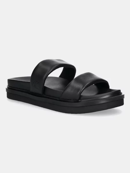 Calvin Klein Jeans klapki FLAT MOLDED DOUBLEBAR SANDAL LTH czarny