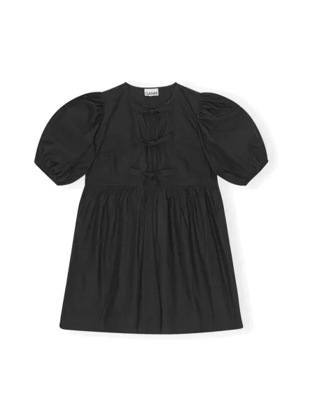 GANNI sukienka Cotton Poplin Tie String Mini Dress mini rozkloszowana czarny