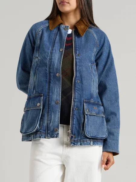 Kurtka jeansowa Barbour niebieska