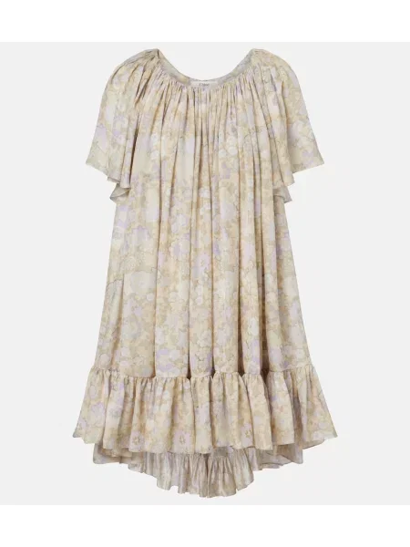 Rochie Chloé de mătase cu model floral cu volane