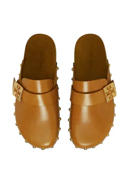 Papuci tip mules Tory Burch din piele cu tepi maro