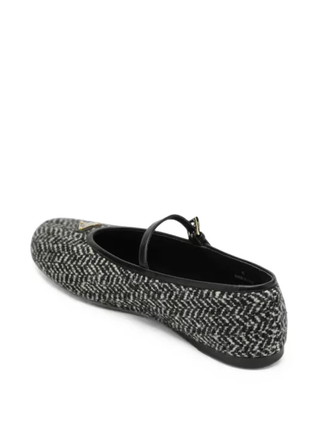 Balerini Prada cu cataramă cu model herringbone cu bretele negru