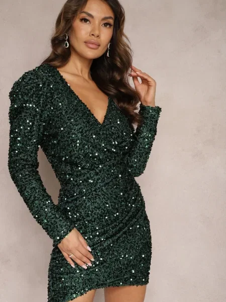 Rochie Închis Mini Cu Paiete Cu Decolteu Tip Petrecere Elegaia verde