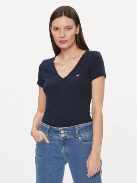 Tommy Jeans Tricou Tjw Slim Essential Rib V Ss Bleumarin