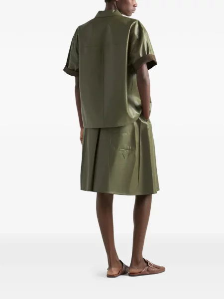 Mini fustă din piele Prada plisată verde