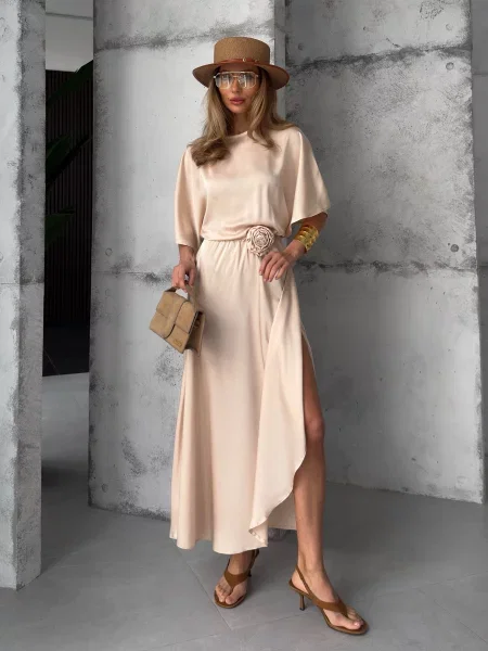 Макси платье Jadone Fashion бежевое