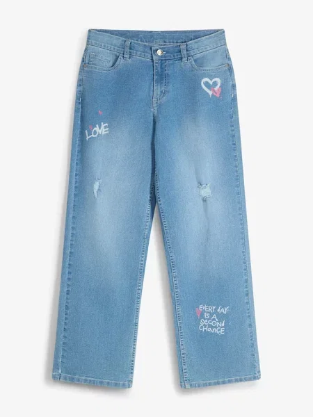 Jeansy wide leg średni stan niebieskie