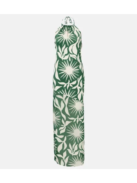 Rochie maxi Cala De La Cruz cu imagine cu gât halter verde
