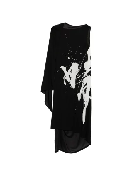 Aszimmetrikus ruha Yohji Yamamoto nyomtatás fekete