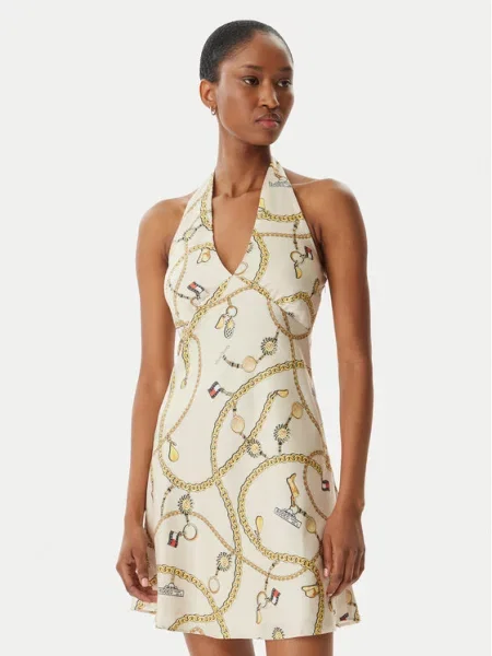 Tommy Jeans Poletna obleka Chain Print Svetlo bež