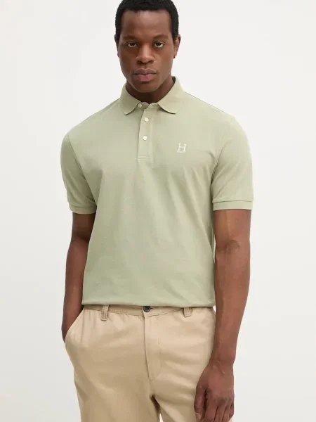 Тениска с яка Hackett London с изчистен дизайн зелено