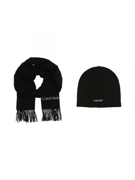 Calvin Klein Șal + căciulă cu adaos de lână negru