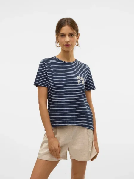 VERO MODA Tricou VMSIMONE SIF bleumarin alb