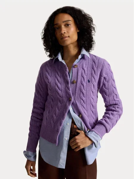Kardigan rozpinany w kroju regular fit z wełny z domieszką kaszmiru Polo Ralph Lauren fioletowy