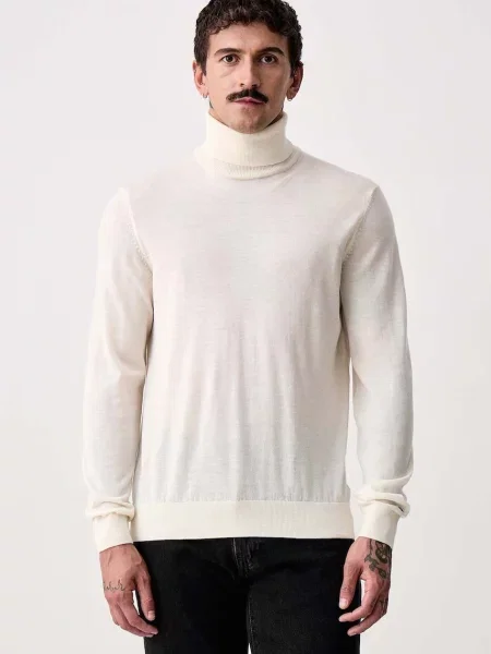 Pulover Tommy Hilfiger de lână cu guler înalt bej