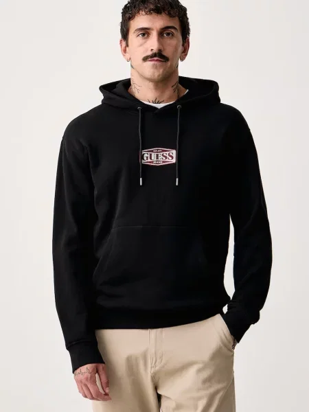 Guess Jeans hanorac cu glugă pentru bărbați din negru