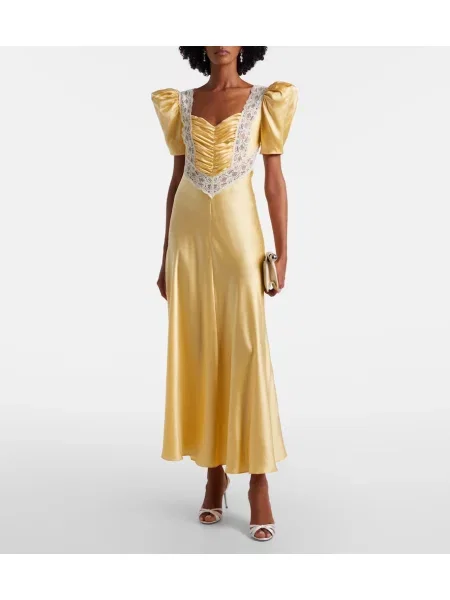 Rochie maxi Rodarte din satin cu volane galben