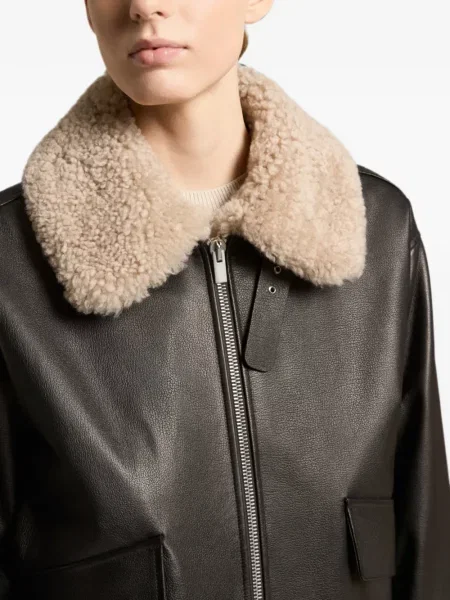 Apykaklė avikailio bomber striukė Peserico juoda