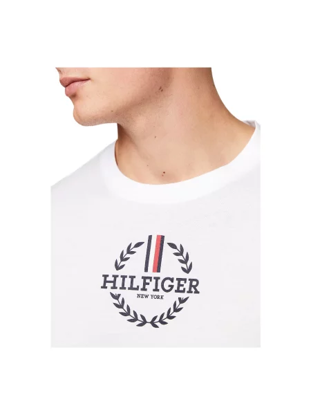TOMMY HILFIGER Majica Global Stripe Crest Logo Slim mornarsko plava / krvavo crvena bijela