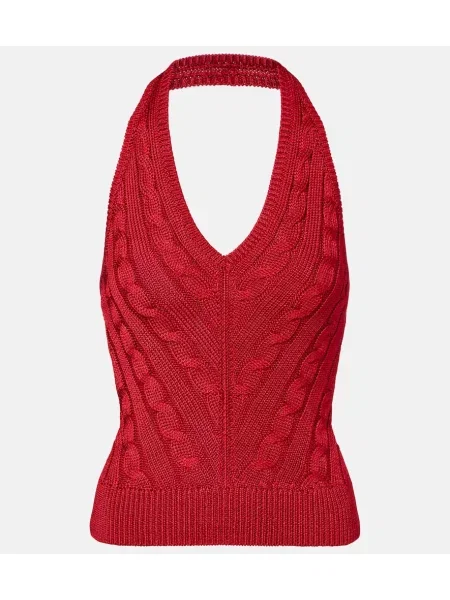 Top Ralph Lauren Collection de mătase cu gât halter roșu