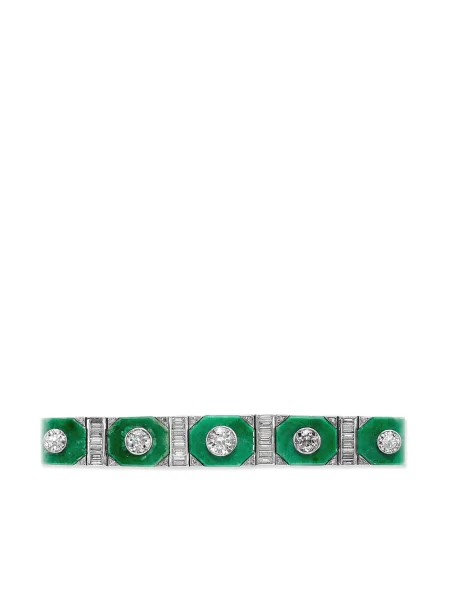 Retro diamant platina náramek Pragnell Vintage zelený