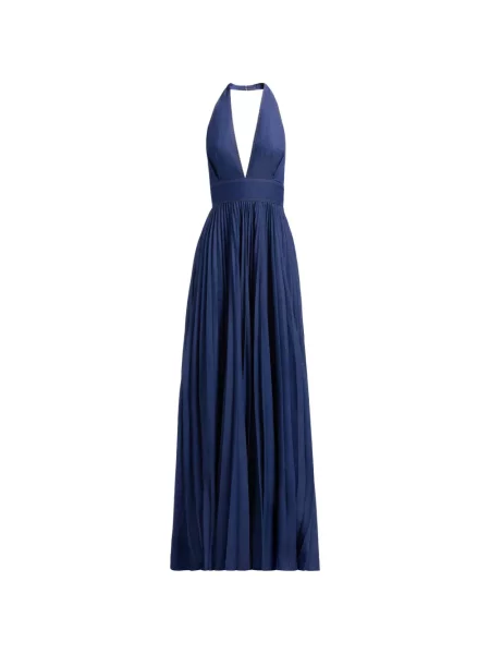 Rochie din denim Elie Saab cu gât halter albastru