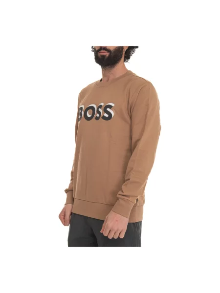 Bluza Boss z okrągłym dekoltem z logo brązowa
