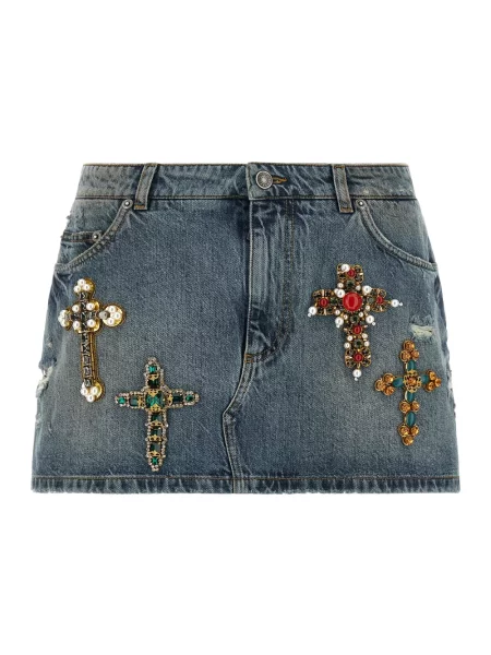 Haftowana spódnica mini Dolce And Gabbana niebieska