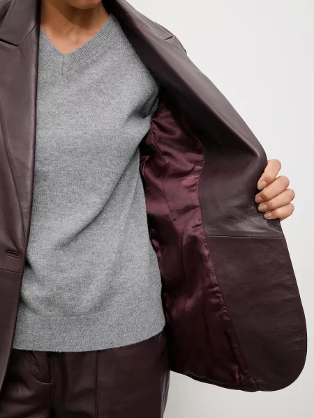 Шкіряний піджак Answear.LAB однобортний однотонний бордовий
