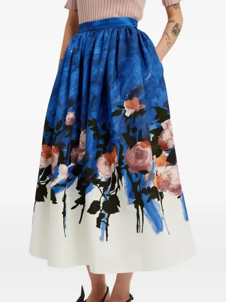 Fustă midi Erdem cu model floral până la genunchi albastru