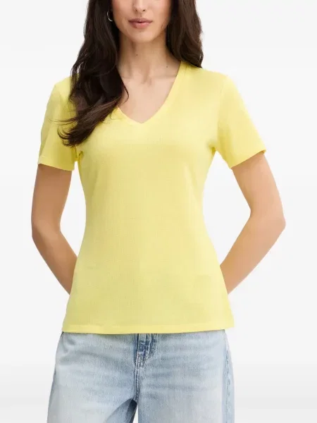 Tricou Liu Jo cu broderie cu decolteu în V galben