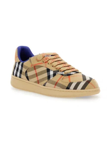 Sneakersy Burberry w kratę z nadrukiem skórzane beżowe