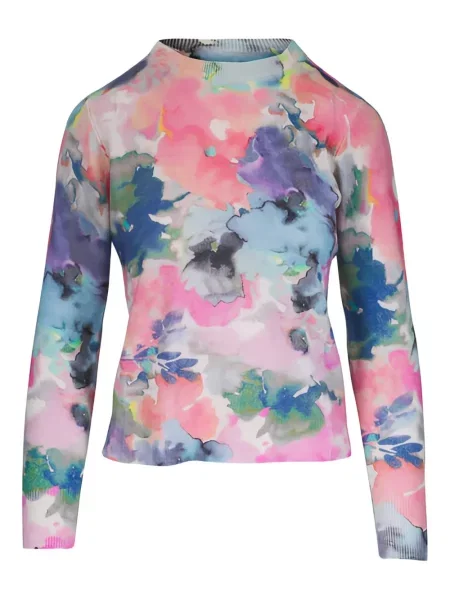 Top Kinross Cashmere din cașmir cu model floral lung roz