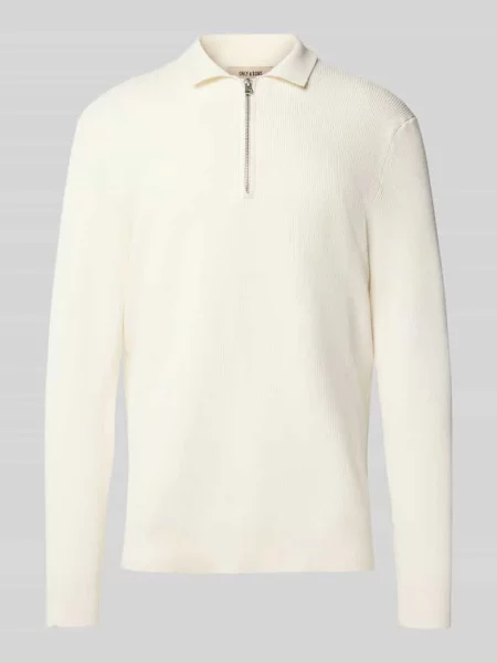 Sweter z dzianiny o kroju regular fit z mieszanki bawełny model ‘PHIL’ Only & Sons biały
