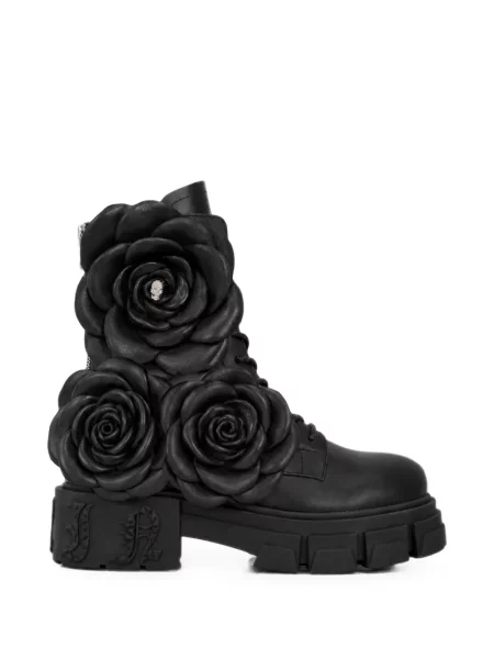 Botine Philipp Plein cu șireturi cu model floral din dantelă negru