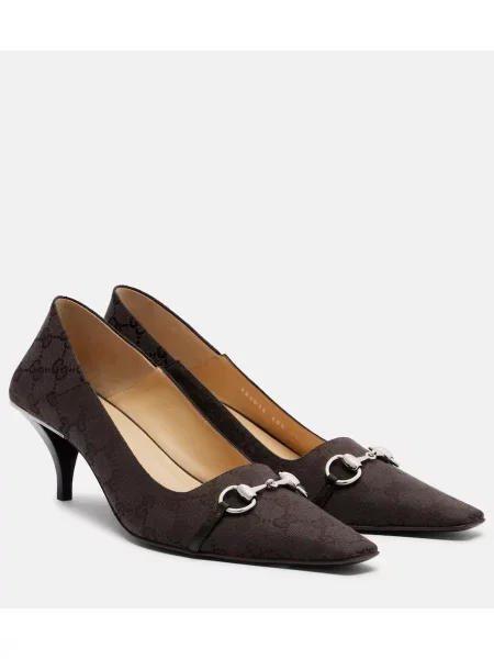Pantofi cu toc Gucci din canvas maro