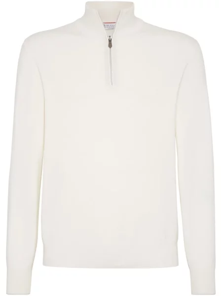 Tricou polo Brunello Cucinelli din cașmir alb