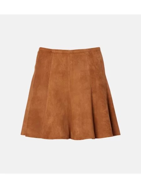 Fusta plisata Stouls din piele de căprioară plisată maro