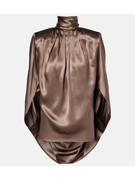 Top Mugler din satin drapat maro