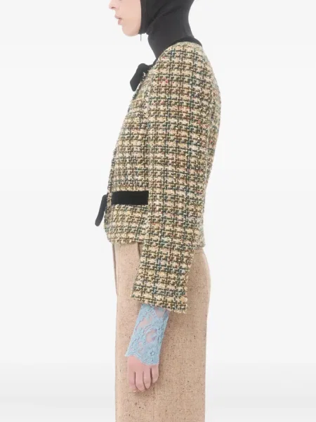 Geacă Valentino Garavani cu funde din tweed verde