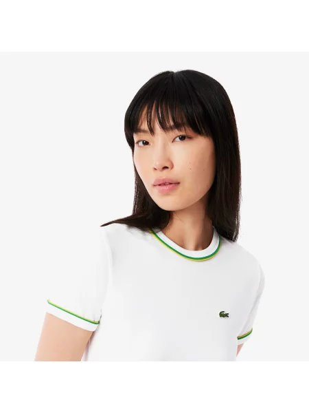Lacoste T-Shirt Z Dżerseju Z Kontrastowym Akcentem biała