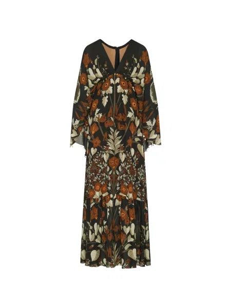 Rochie maxi Johanna Ortiz cu model floral cu imagine cu decolteu în V verde