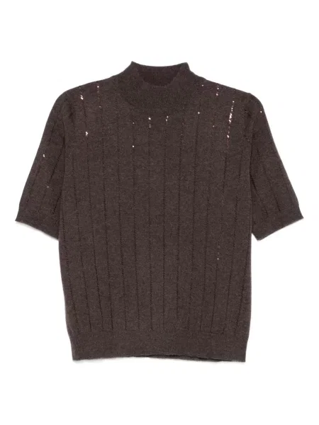 Top Brunello Cucinelli cu paiete din cașmir maro