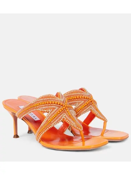 Usnjene tangice Aquazzura kroglice oranžna