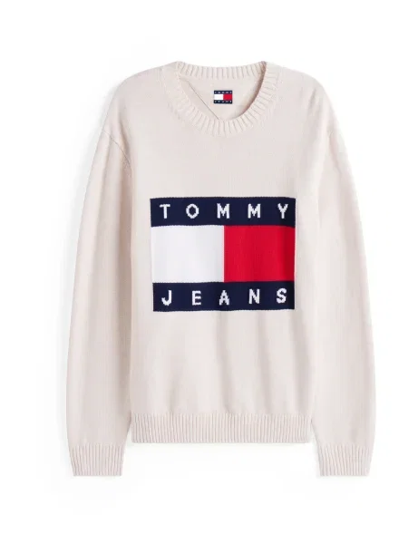 Tommy Jeans Pulover albastru marin / roşu închis lână alb